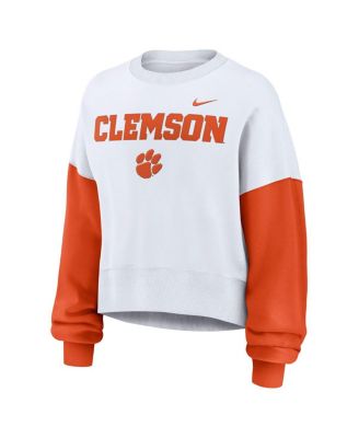 Women's White Clemson Tigers Oversized Color Block Pullover Sweatshirt