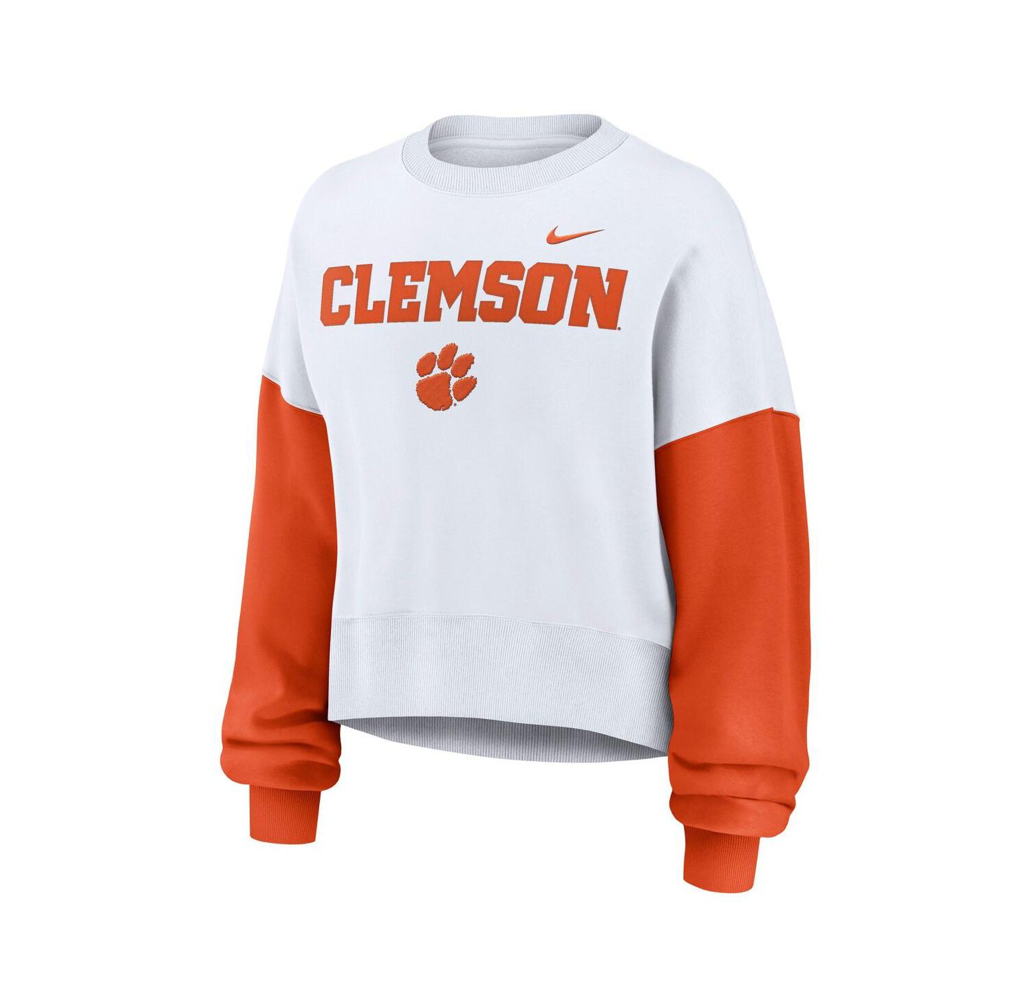 Women's White Clemson Tigers Oversized Color Block Pullover Sweatshirt