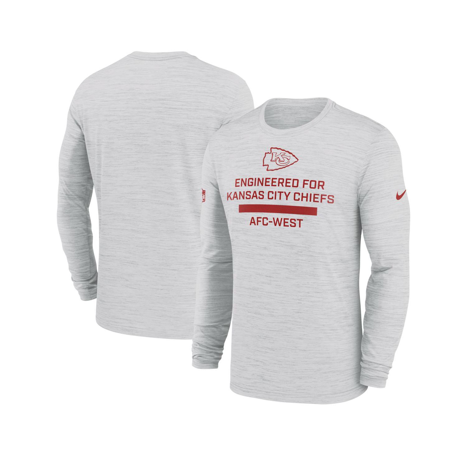 Men's Ash Kansas City Chiefs Sideline Velocity Performance Long Sleeve T-Shirt