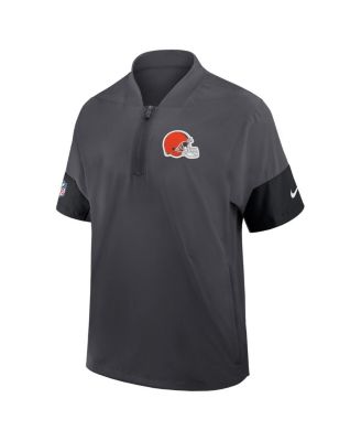Men's Charcoal Cleveland Browns Sideline Short Sleeve Quarter-Zip Performance Coach Jacket
