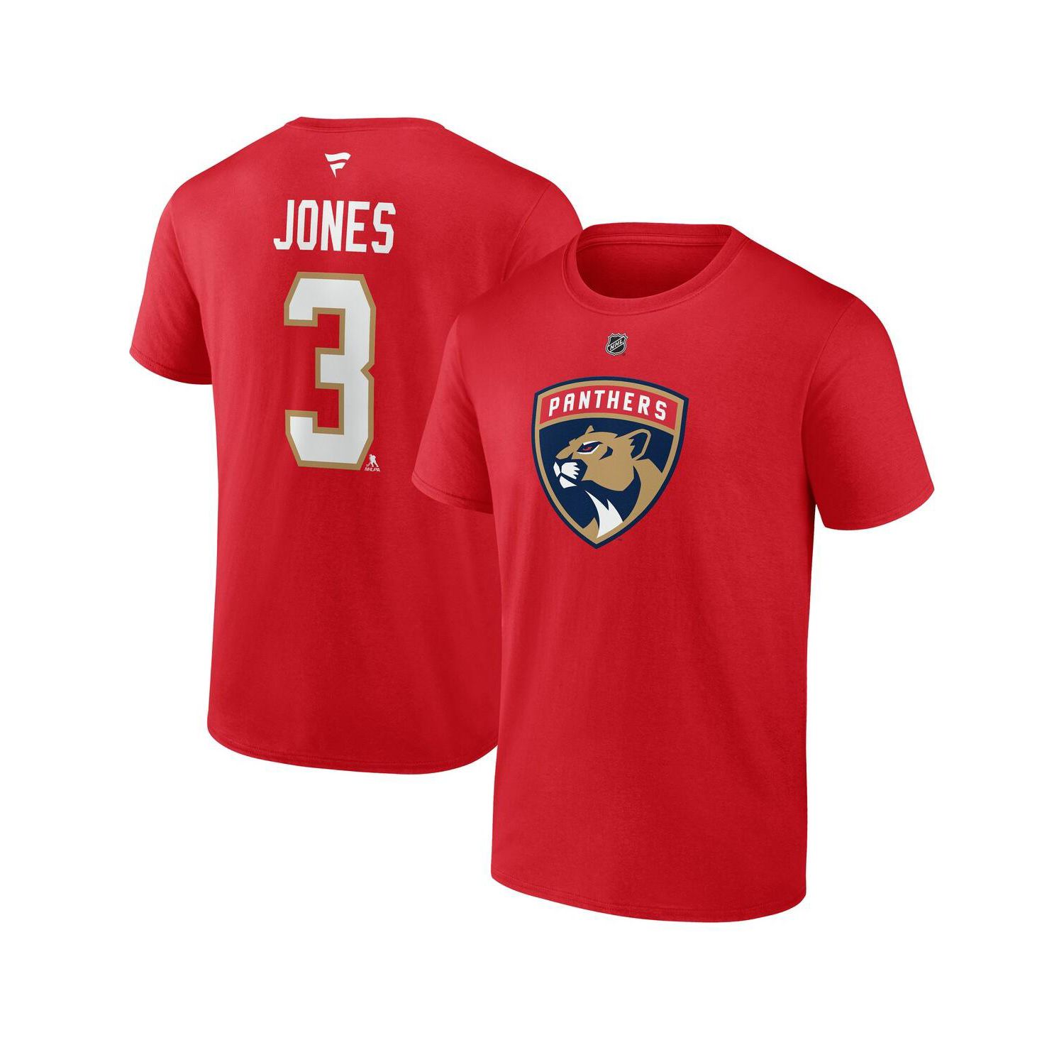 Men's Seth Jones Red Florida Panthers Authentic Stack Name & Number T-Shirt