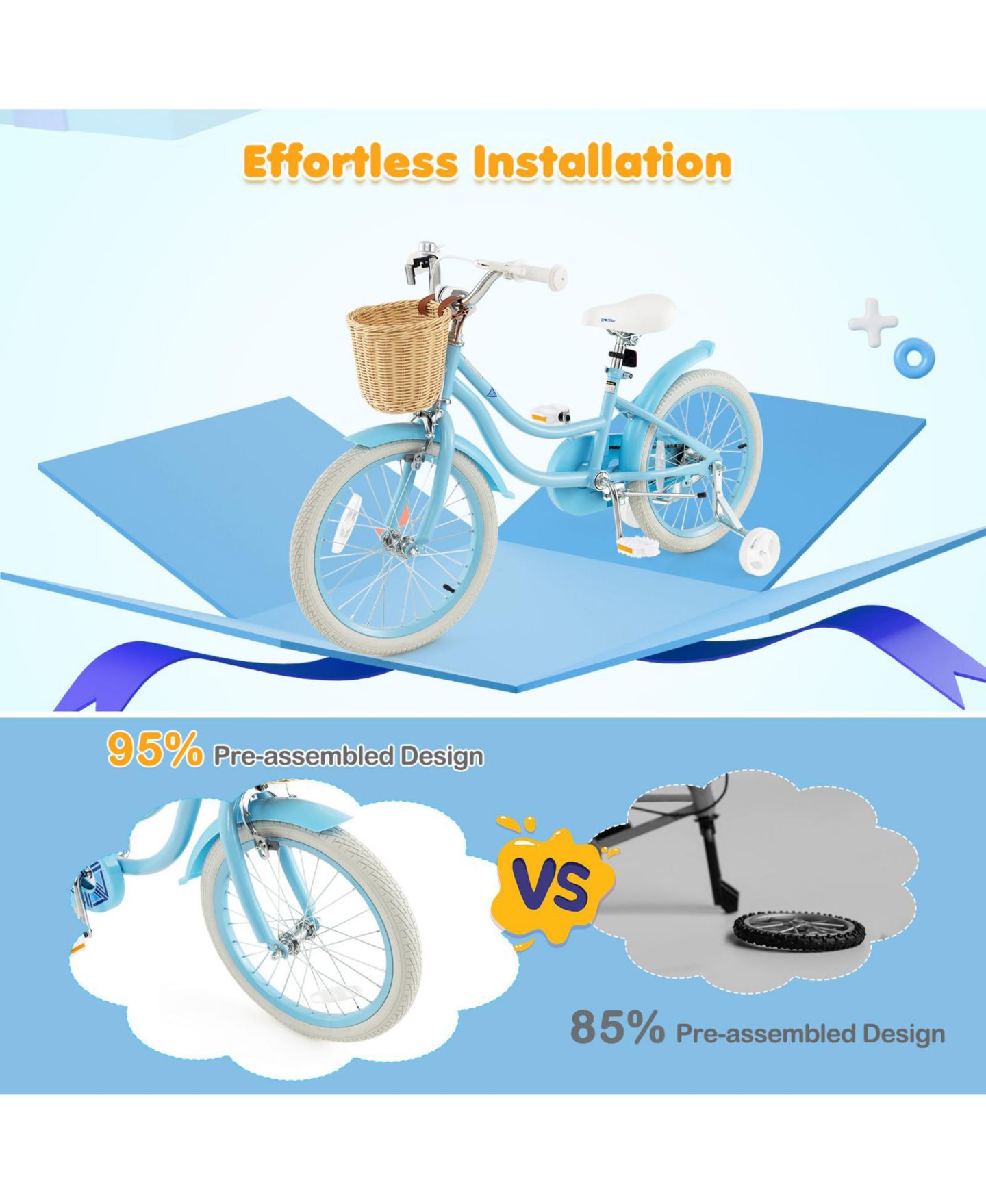 Детская игрушка Mecale 14" Kids Bike with Adjustable Seat and Training Wheels, от 3 лет, цвет: Синий — фото 4