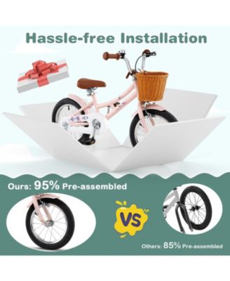 14 Inch Kids Bike Retro Bicycle with Adjustable Height and Basket for Ages 3-8 Years Old