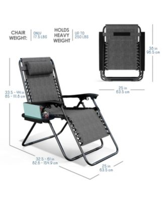 Outdoor Patio Zero Gravity Chair - Reclining Lounge Chair with Pillow & Cup Holders