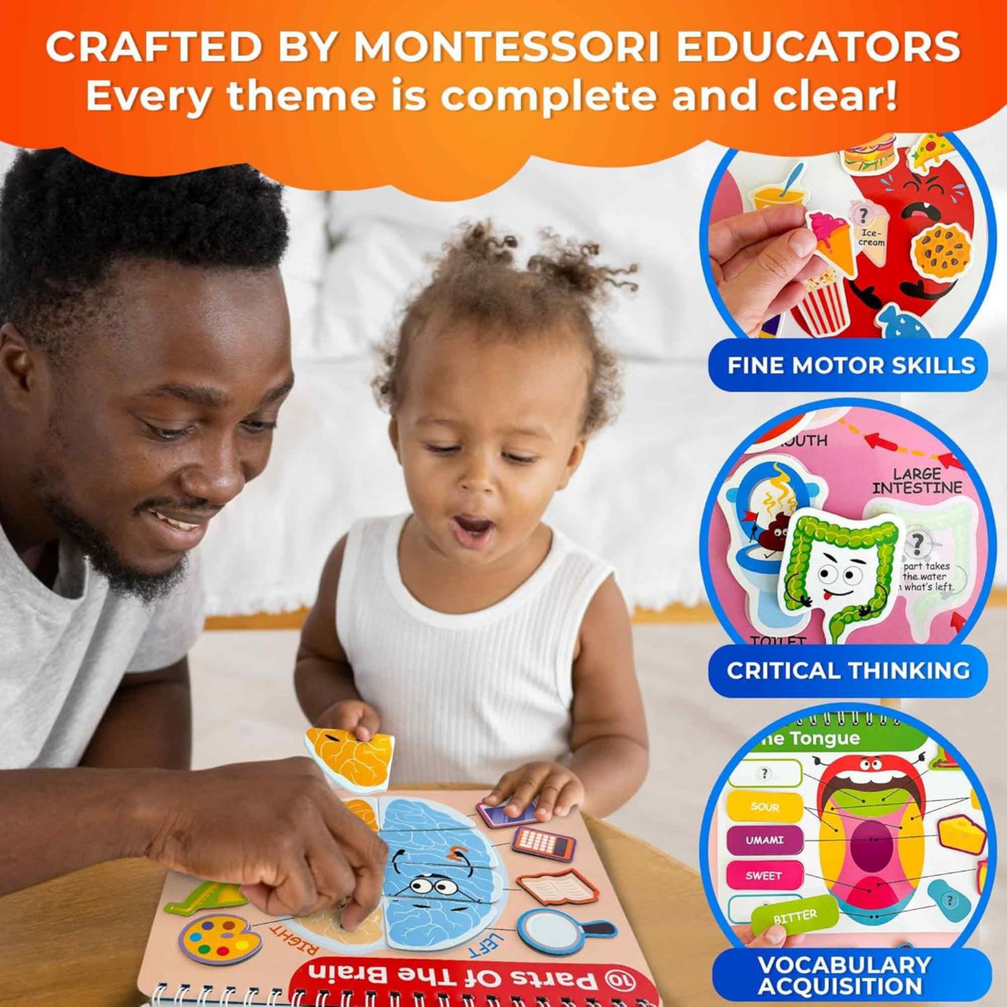 Детские игрушки Quokka Montessori Busy Book Interactive Pages, Ages 3+, цвет: Our Body — фото 4
