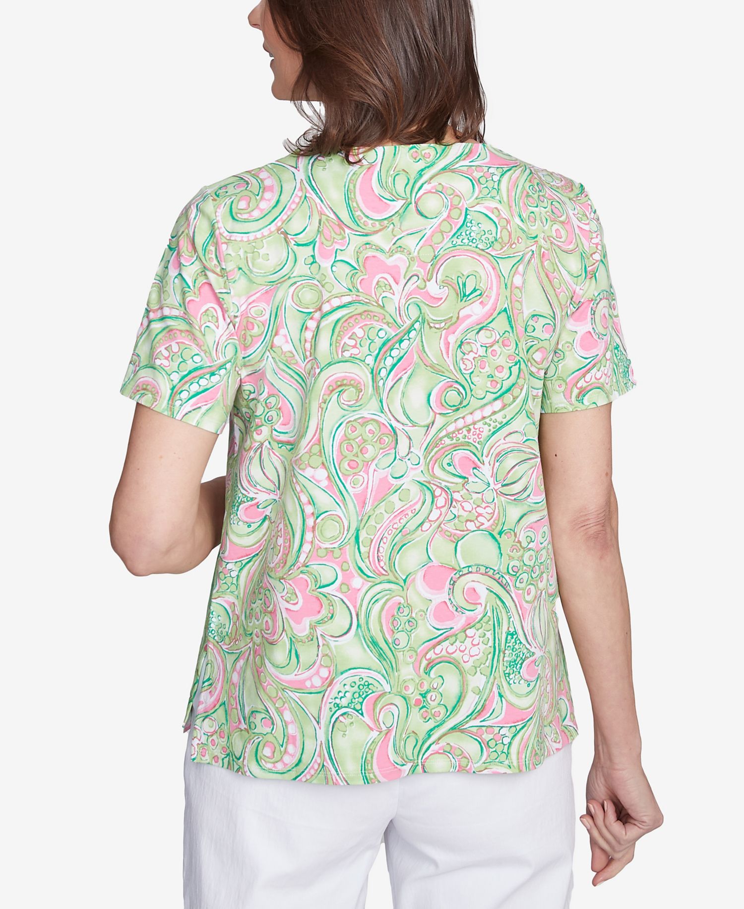 Petite Abstract Scroll Crew Neck Top