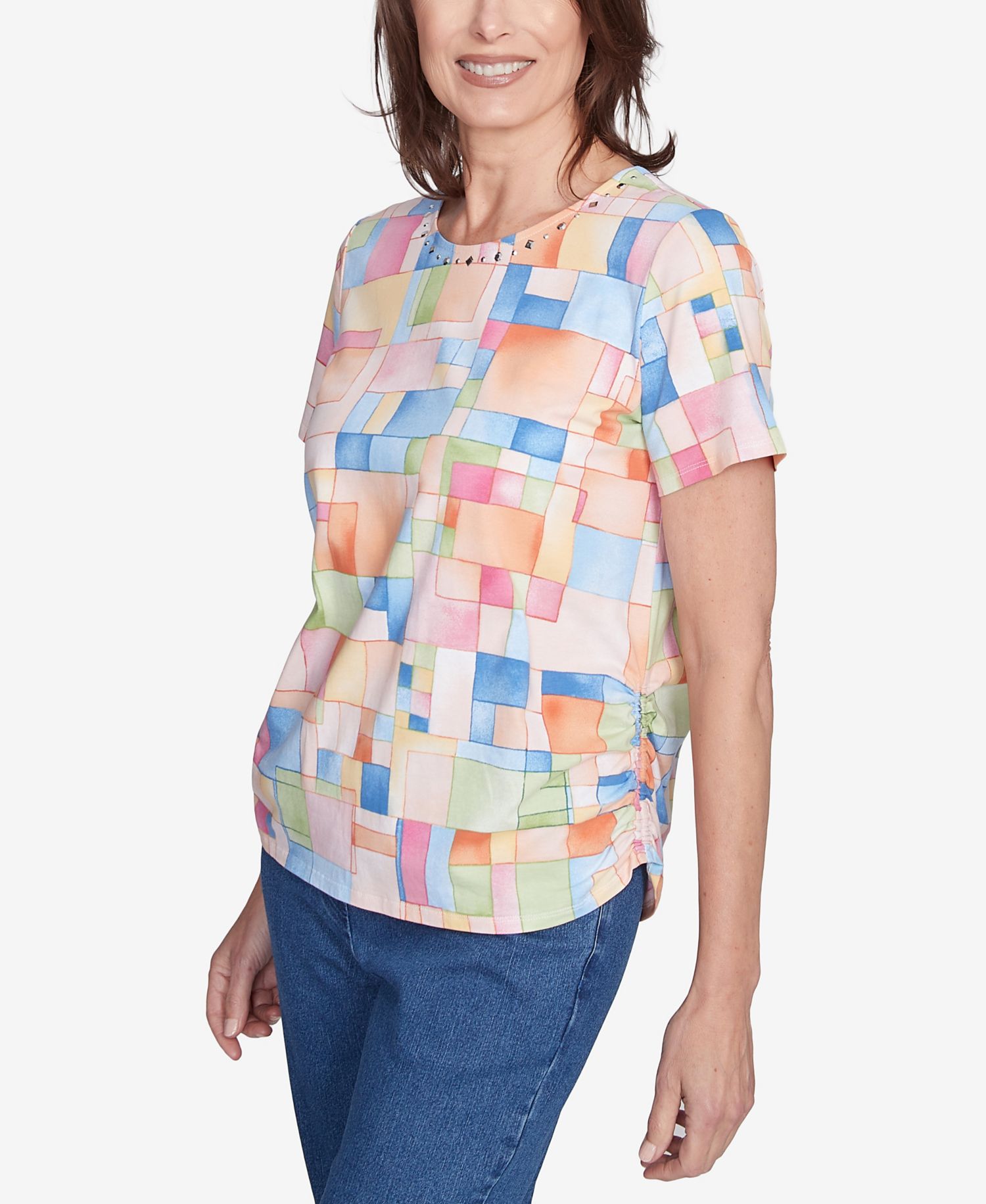 Petite Color Block Tile Top with Side Ruching