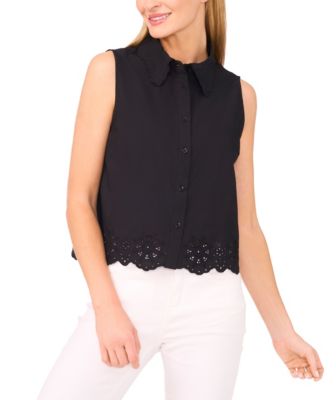 CeCe - Women's Eyelet Embroidered Cotton Sleeveless Blouse