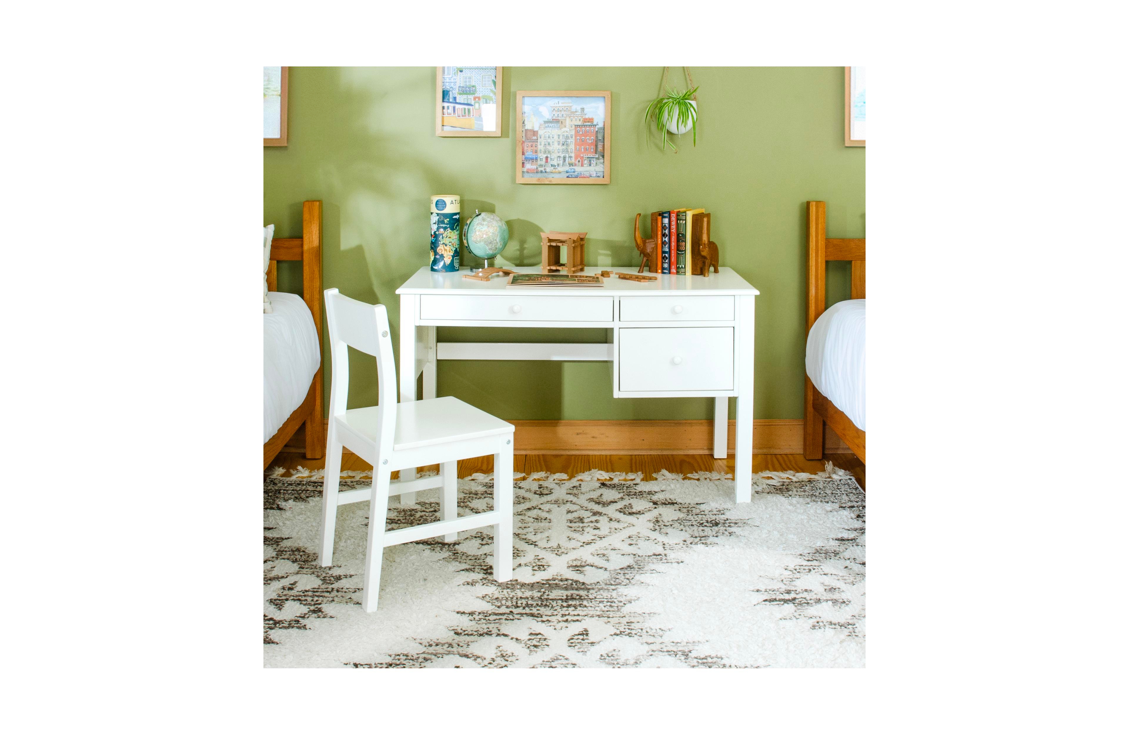 Guidecraft Madison Kids Desk with Hutch and Chair Set - White: Kids Wooden Bedroom Writing Table with Storage, Wood Study Table for Kids with Hutch