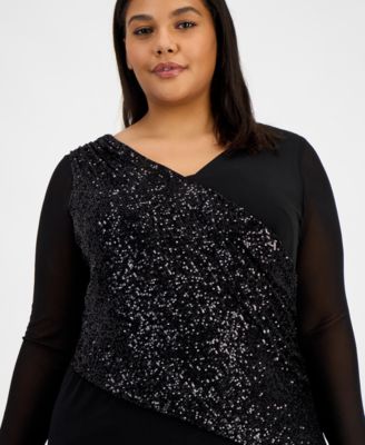 Plus Size Asymmetric Sequin Panel Dress