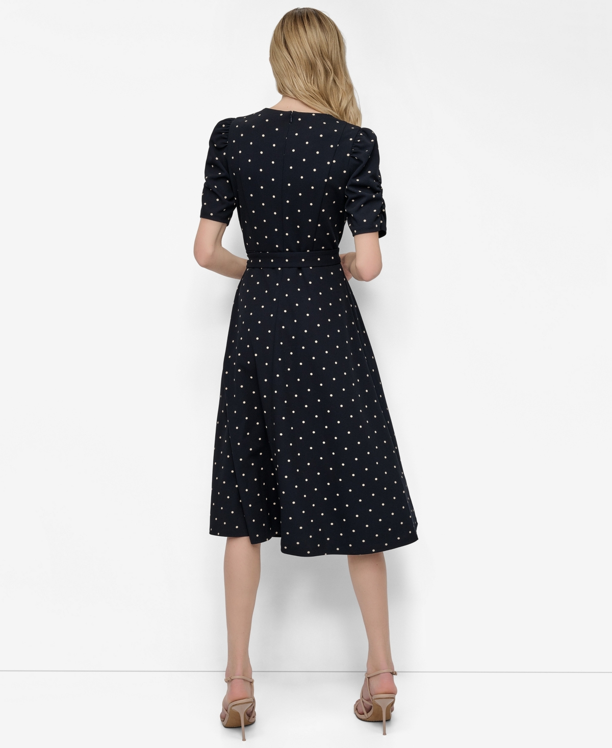 Dkny Polka-dot Midi Dress In Black