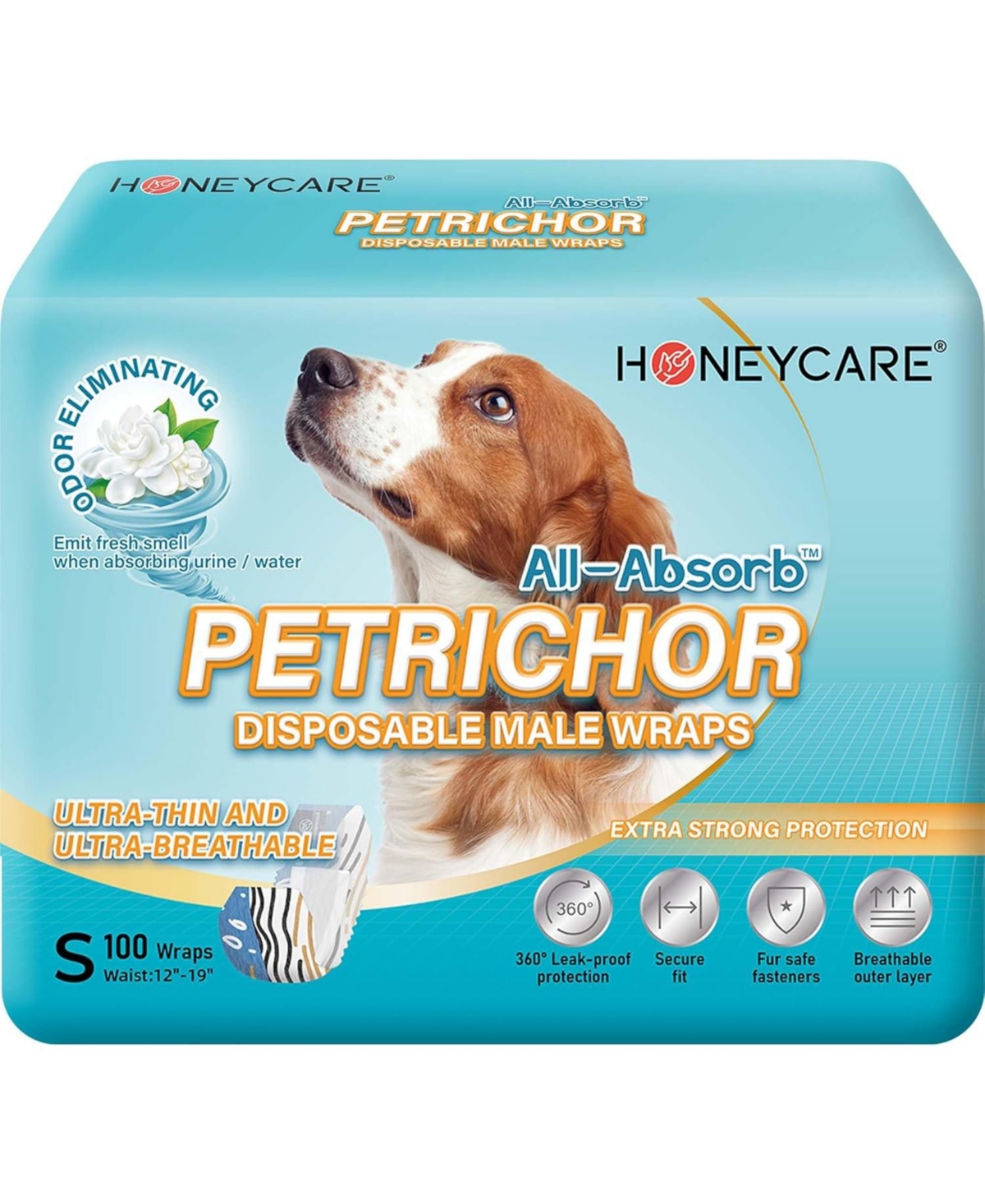 Printed All Absorb Petrichor Male Dog Wrap, Fresh Scent Dog Diaper, Disposable, Small, 100ct