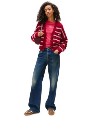 Women's Striped Button-Front Long-Sleeve Cardigan 