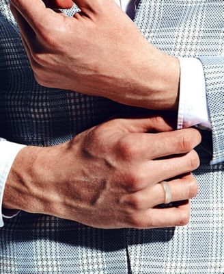 Men's Polished & Brush Textured Finish Wedding Band in 14k Two-Tone Gold