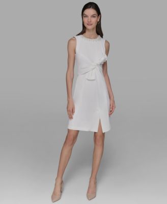 KARL LAGERFELD PARIS - Women's Scuba Crepe Faux-Pearl Sheath Dress