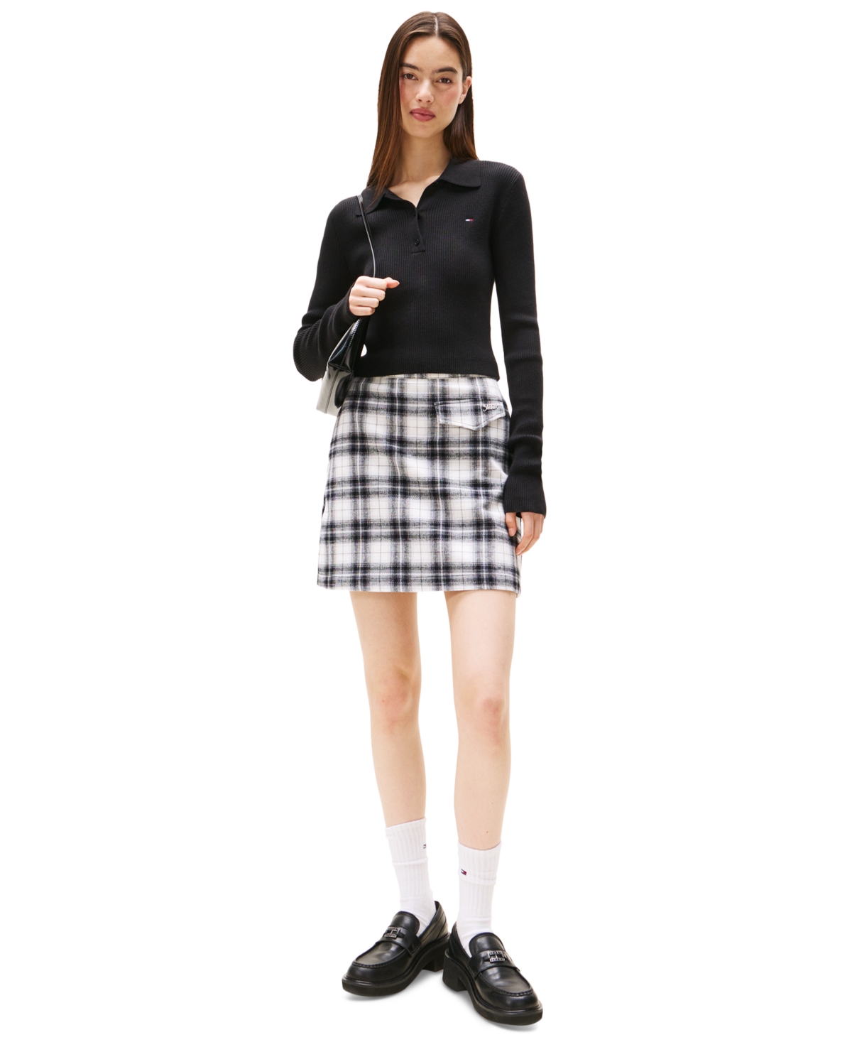 Tommy Jeans Women's Essential Polo Long-sleeve Cotton Sweater In Black