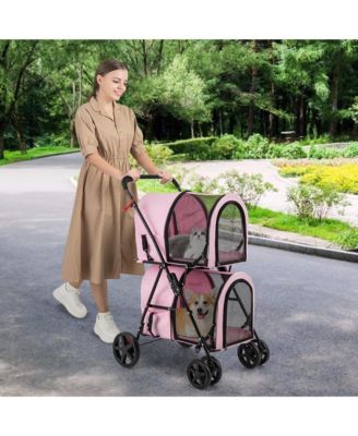 4-in-1 Double Pet Stroller w/ Detachable Carrier Travel Carriage for Cats