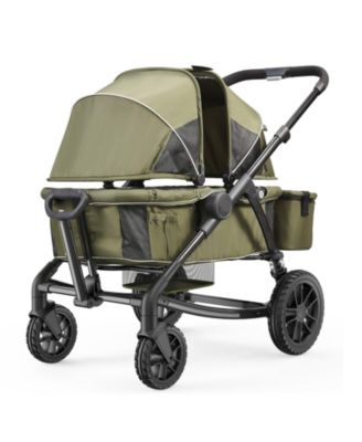 Toddler All-Terrain Stroller Wagon with 2 Seats Foldable Design Canopy Snack Tray and Cup Holders