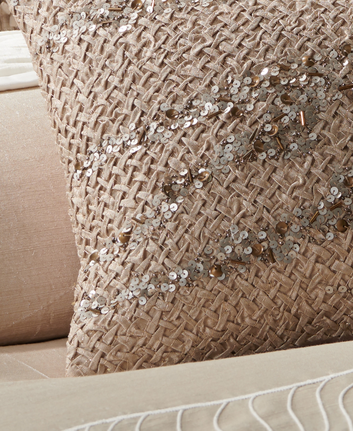 Donna Karan Home Hand Smocked Sequins Decorative Pillow, 20" X 14" In Gray