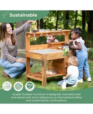 Acadia Kids' Outdoor Mud Kitchen Playset - Pretend Play Kitchen with Sink, Stove, and Accessories | Wooden Backyard Playset
