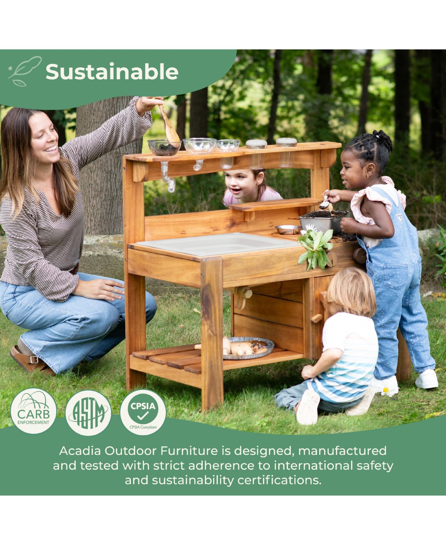Детский игровой набор Guidecraft Acadia Kids' Outdoor Mud Kitchen Playset - Pretend Play Kitchen with Sink, Stove, and Accessories Wooden Backyard Playset, цвет: Acacia — фото 4