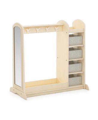 EdQ Dress Up Storage with Bins - Natural: Wooden Montessori Closet Organizer for Costumes and Kids' Pretend Play Toys