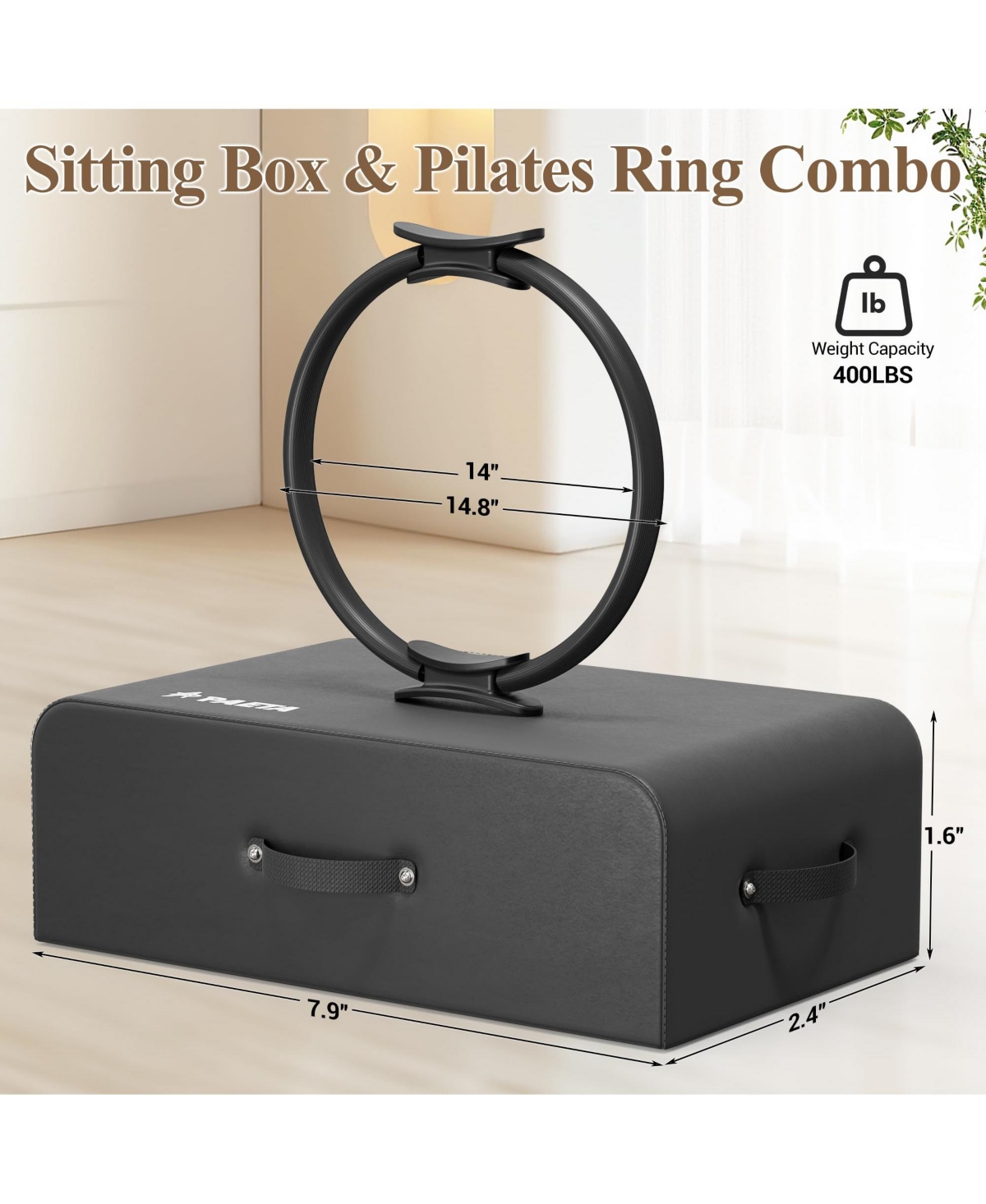 Mikolo Pilates Box for Reformer – Durable Pu Leather, Anti-Slip, Includes Pilates Ring
