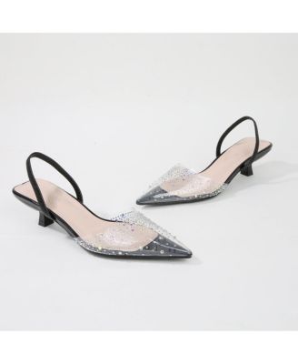 Mabel Clear Rhinestone Kitten Heels