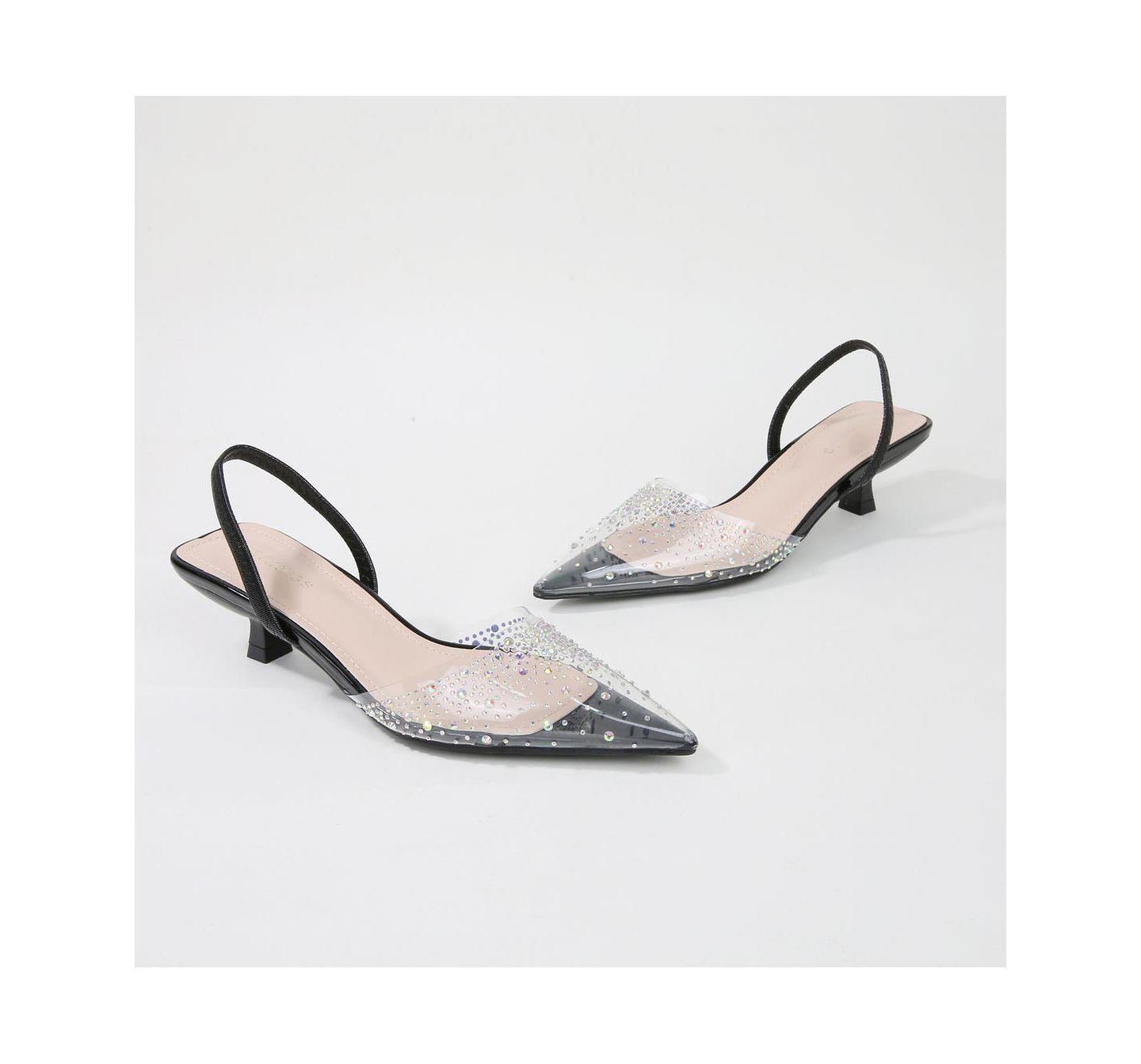 Женские туфли BERNESS Mabel Clear Rhinestone Kitten Heels, цвет: Чёрный — фото 2