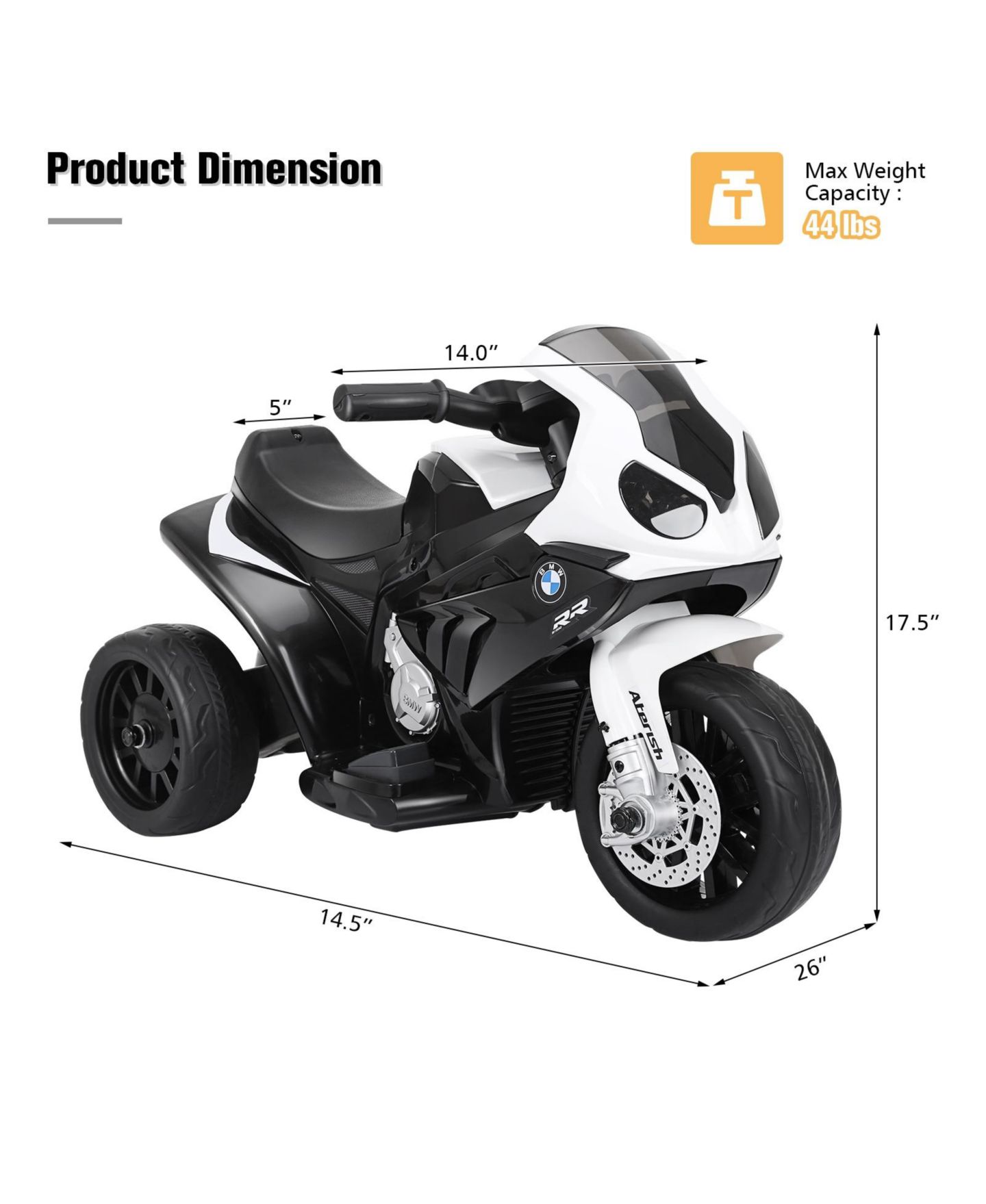 Детская игрушка Mecale 6V 3-Wheel BMW Licensed Electric Ride-On Motorcycle, 44 lb. Capacity, Ages 18-36 Months, цвет: Чёрный — фото 3