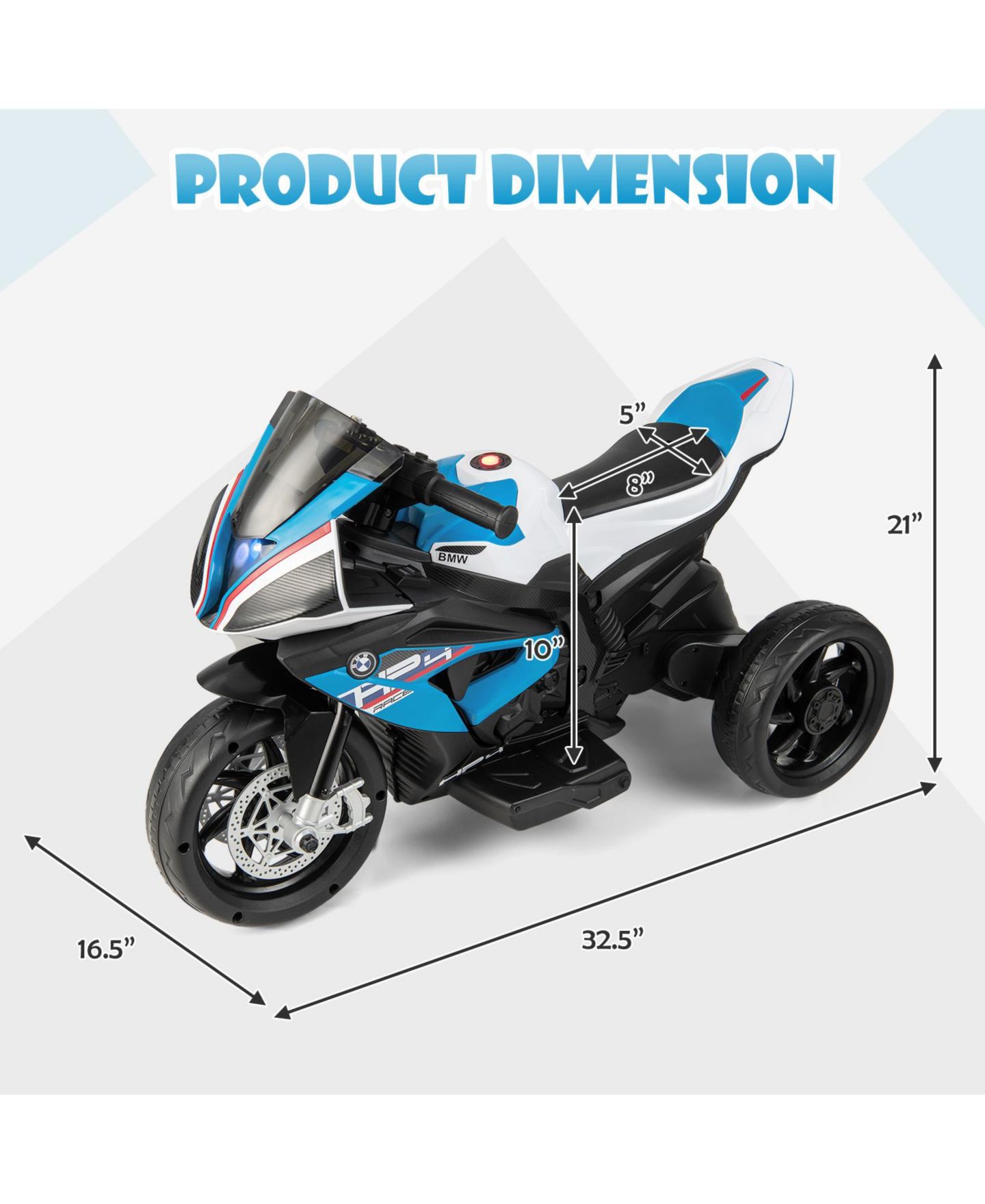 Детская игрушка Mecale 12V Licensed BMW Kids Motorcycle Ride-On Toy for 37-96 Months Old Kids, цвет: Синий — фото 2