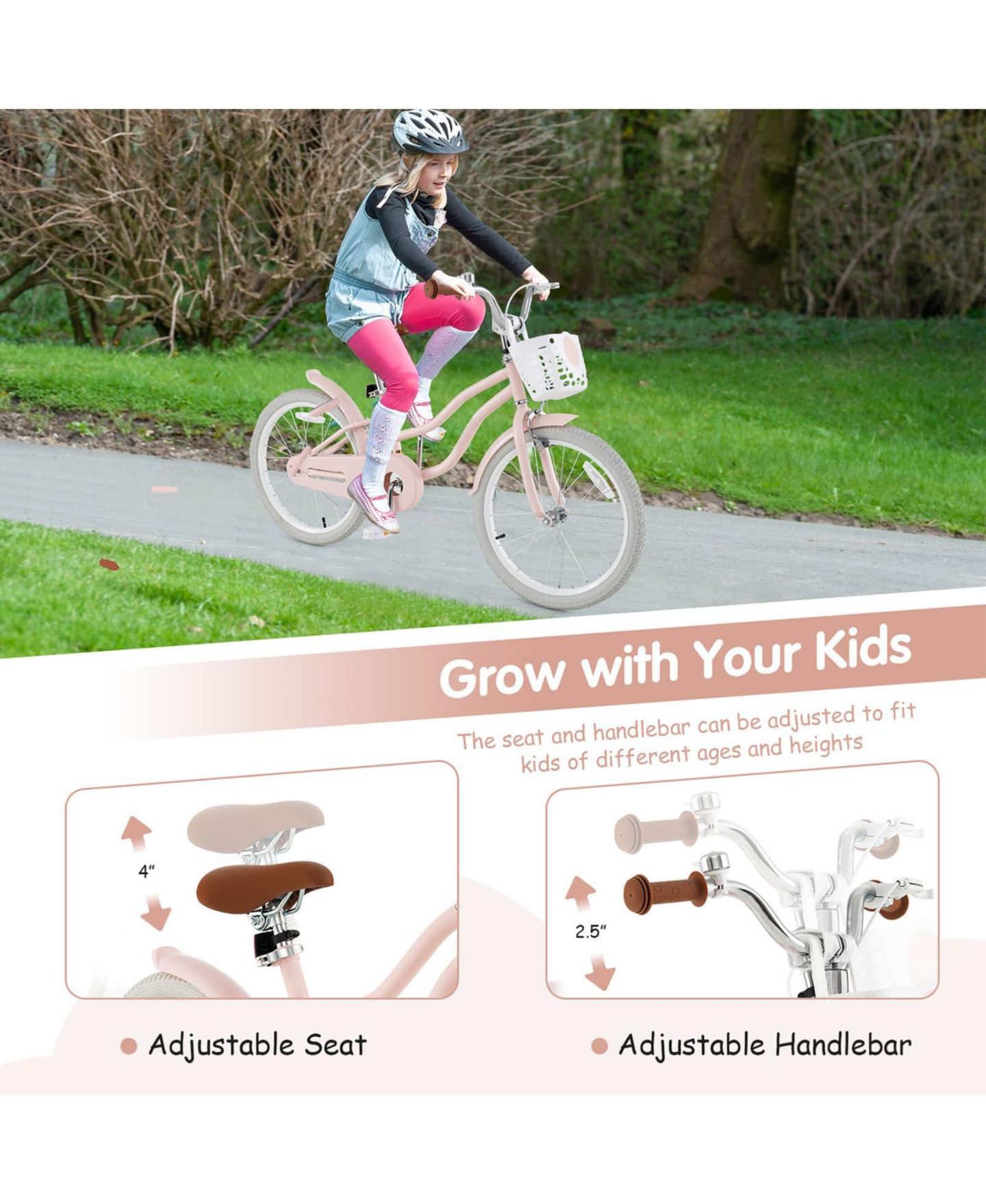 Детская игрушка Mecale 20 Inch Adjustable Dual-Brake Bicycle, 3–8 лет, цвет: Серый — фото 4