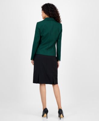 Women's Houndstooth Jacket & Pleated Pencil Skirt Suit Set, Regular & Petite