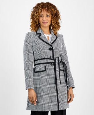 Women's Framed Plaid Belted Wide-Leg Pantsuit Set, Regular & Petite