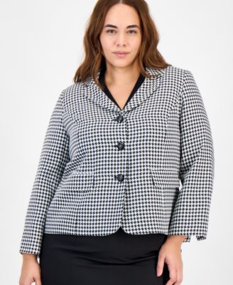 Plus Size Pencil Skirt Houndstooth Suit Set