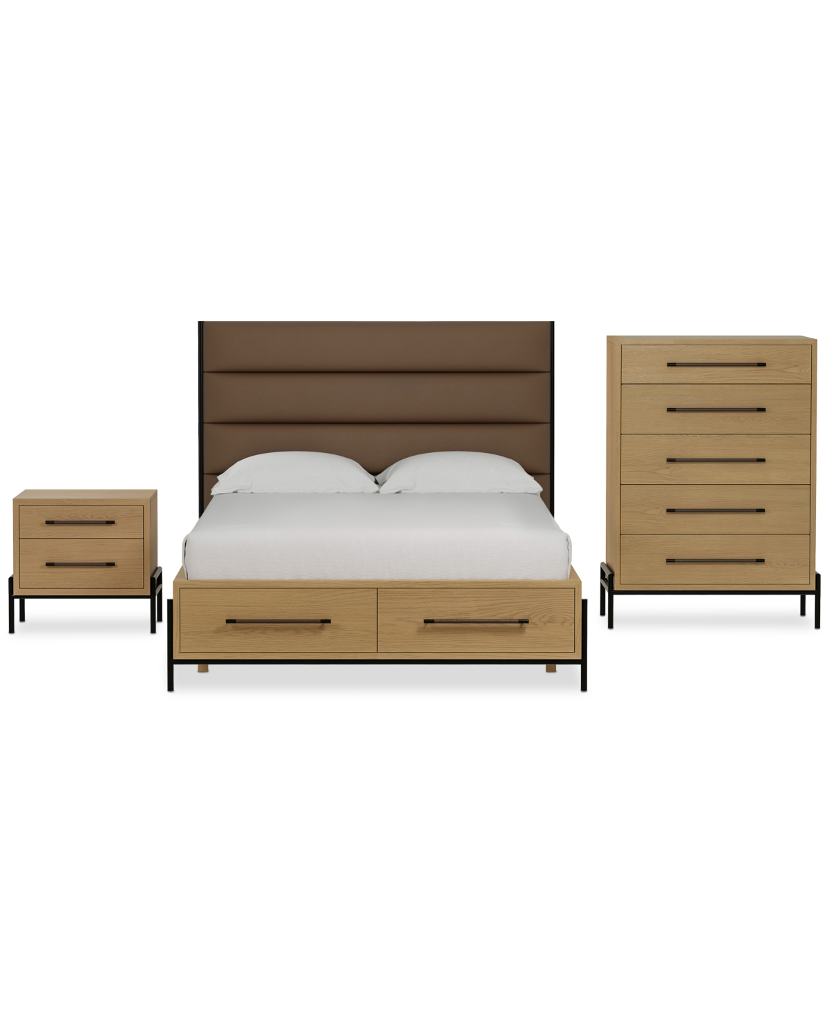 Macy's Linstead 3-pc. Queen Upholstered Storage Set (bed, Chest & Nightstand), Created For  In Transparent