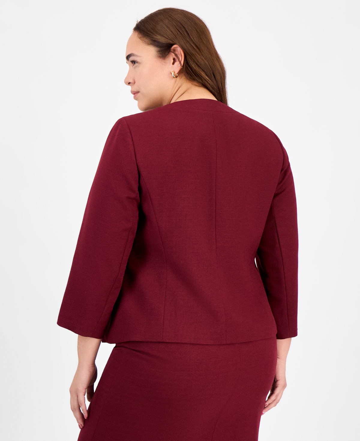 Le Suit Plus Size Sleeveless Sheath Dress Suit In Burgundy