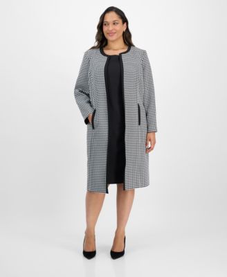 Le Suit - Plus Size Houndstooth Topper Jacket & Sleeveless Dress Suit