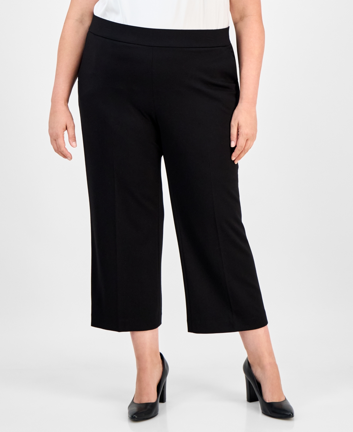 Anne Klein Womens High Rise Pull On Crop Wide Leg Pants Xxs P Xxl In Black