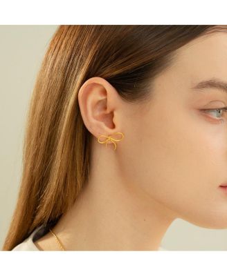 Sterling Silver 18k Gold Plated Colette Chic Ribbon Stud Earrings