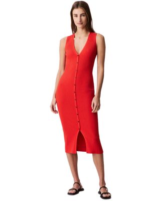 fitted sleeveless rib knit midi dress Dariann Sleeveless Ribbed Midi Dress