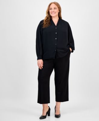 Plus Size V-Neck Button-Down Top