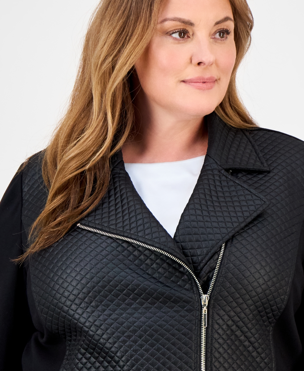 Anne Klein Plus Size Quilted Moto Jacket In Black