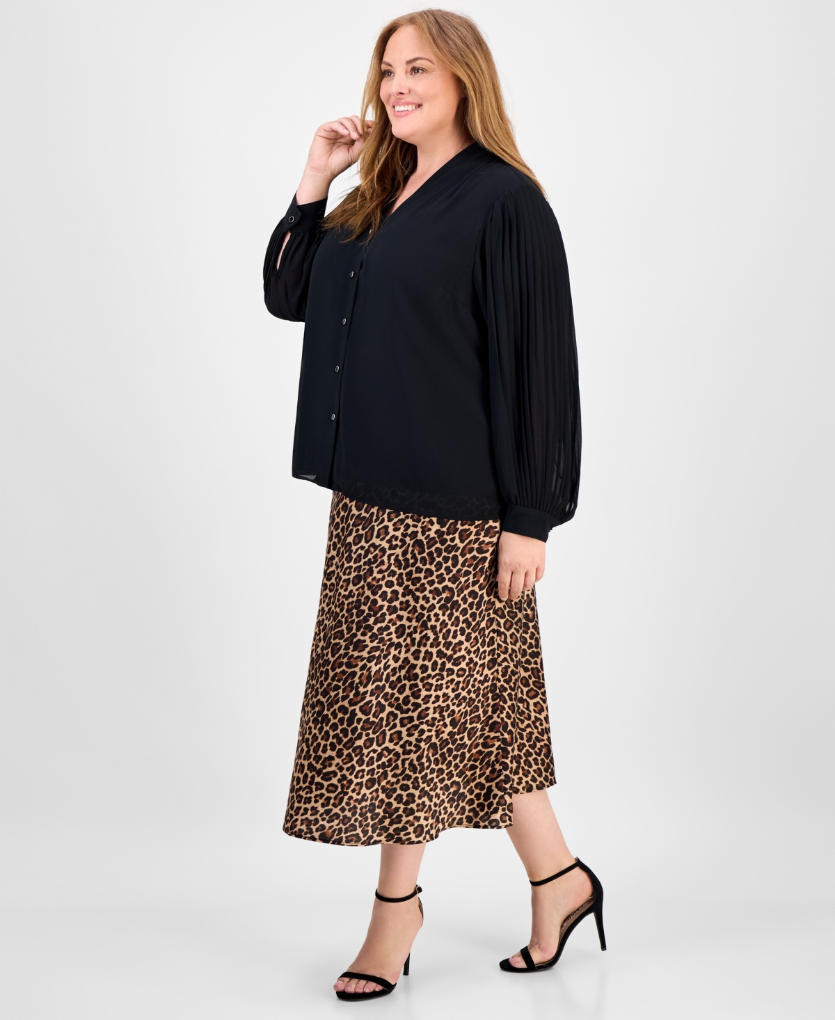 Anne Klein Plus Size Flared Leopard-print Maxi Skirt In Multi