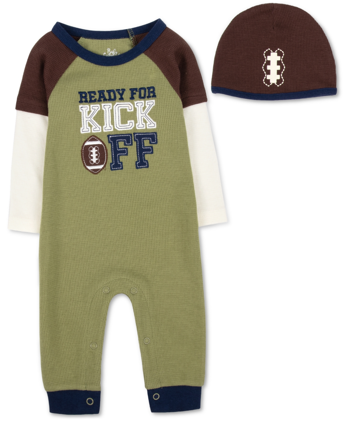 Baby Essentials Baby Boys Ready For Kickoff Football Coverall & Cap, 2 Piece Set In Green