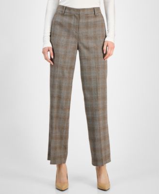 Women's Plaid Mid-Rise Wide-Leg Pants