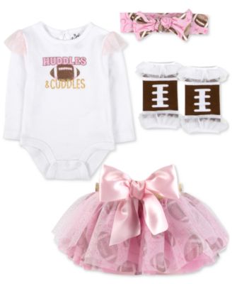 Baby Essentials - Baby Girls Huddles Cuddles Football Bodysuit, Tutu, Headband & Legwarmers, 4 Piece Set
