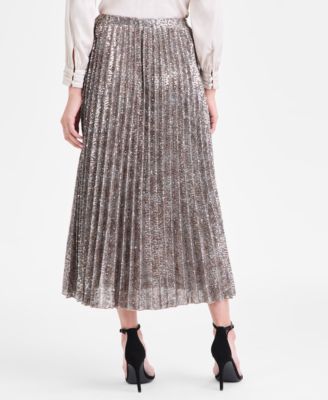 Petite Metallic Pleated Pull-On Midi Skirt