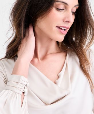 Petite Cowl-Neck Long-Sleeve Top