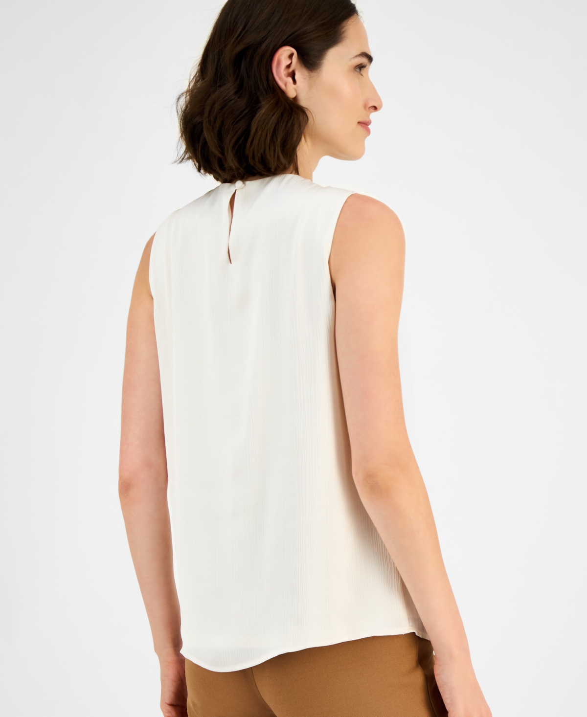 Anne Klein Womens Pleated Chiffon Shell In White